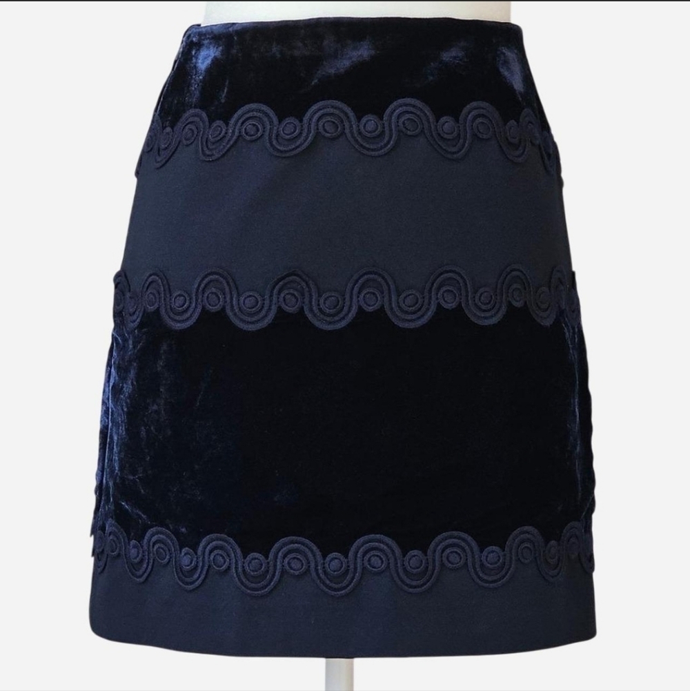 SANDRO Women's Size 1 Or Small Navy Blue Velvet Braided Mini Skirt - Picture 6 of 8